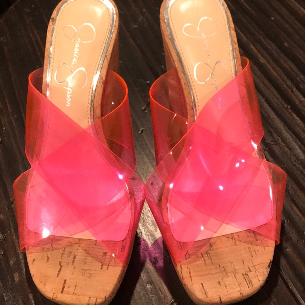 JESSICA SIMPSON NEON PINK CORK SHOES!!!! 🛍🛍🛍👡